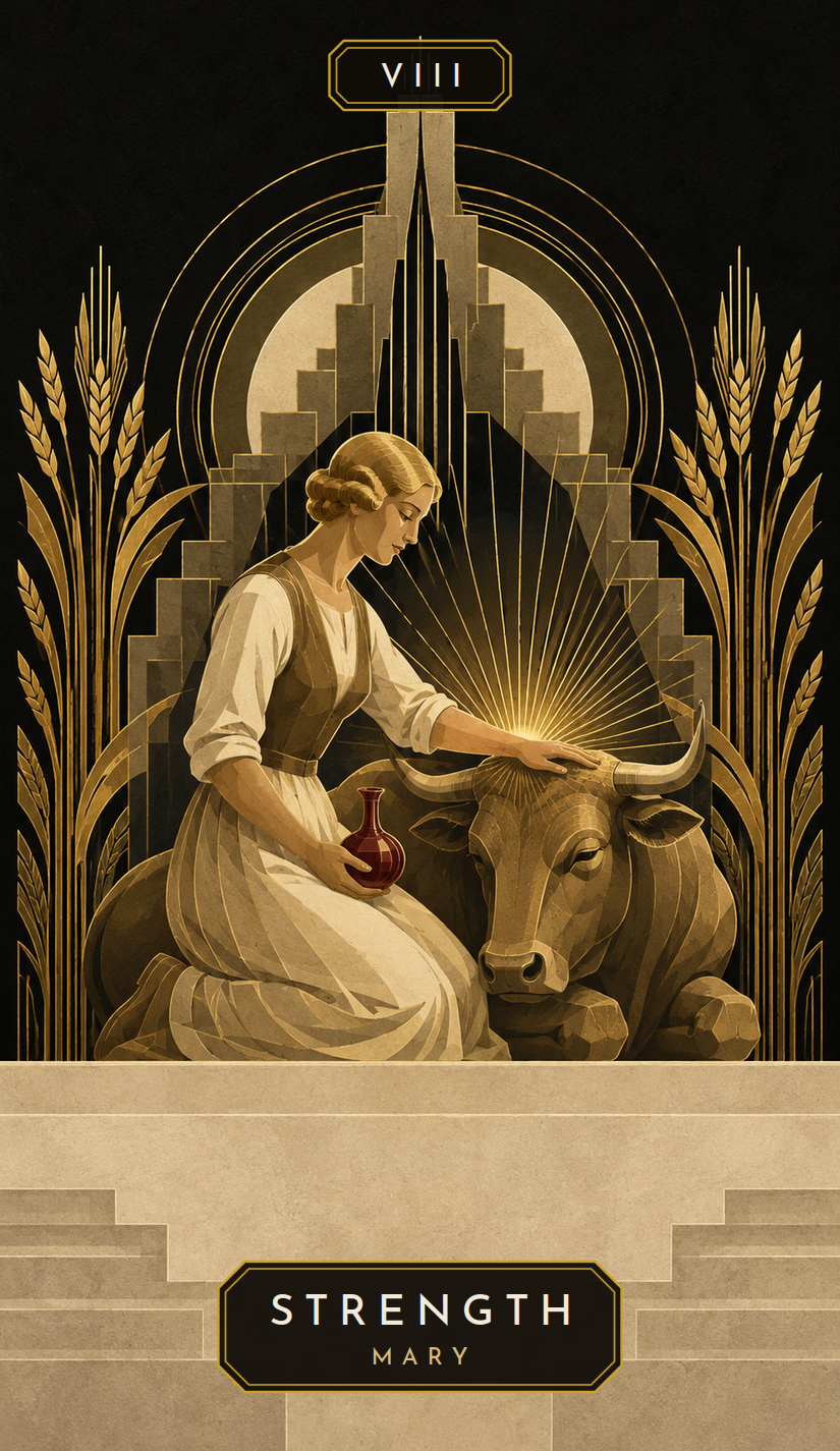 Strength card, Major Arcana VIII, from the Mormon Women Tarot