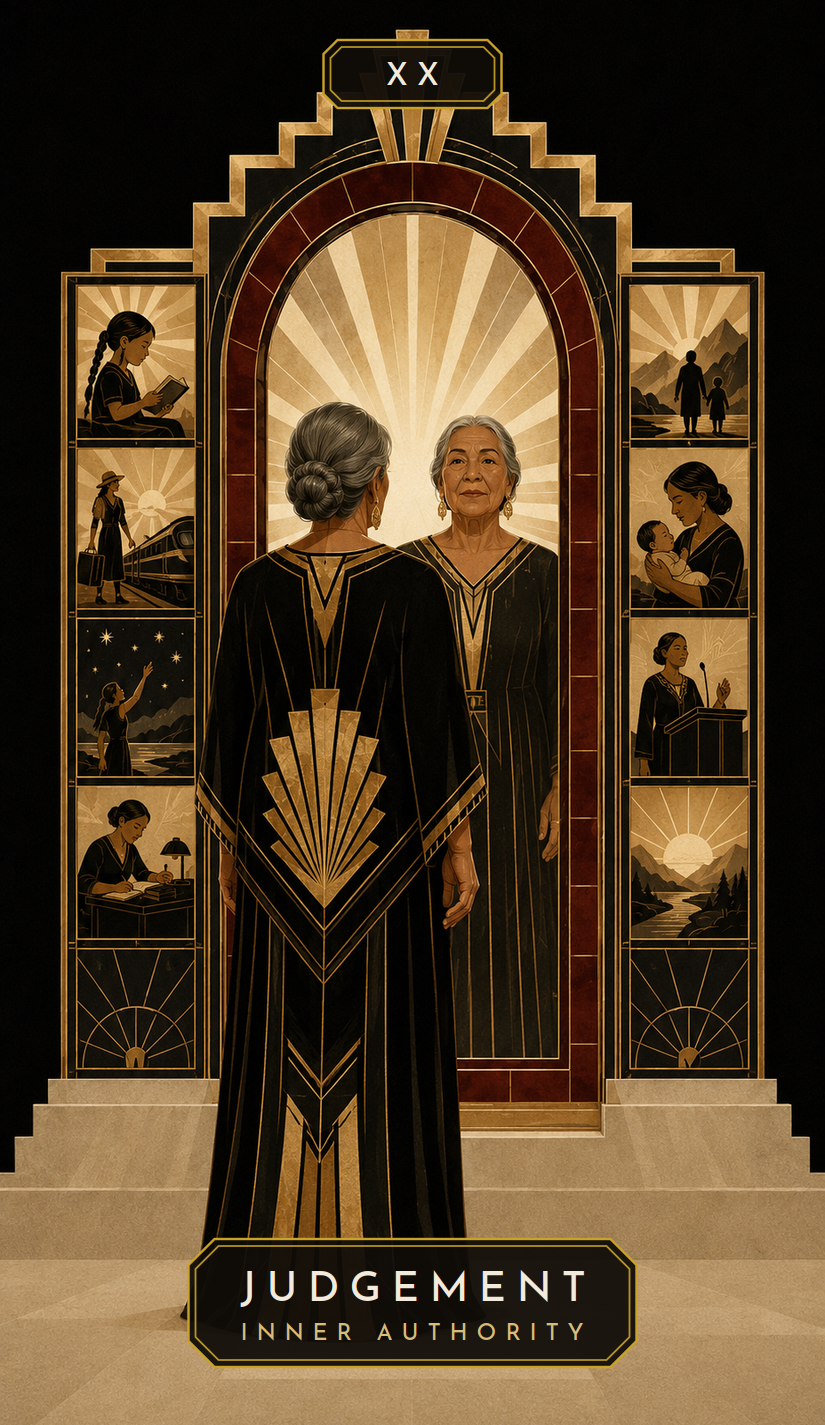 Judgement card, Major Arcana XX, from the Mormon Women Tarot