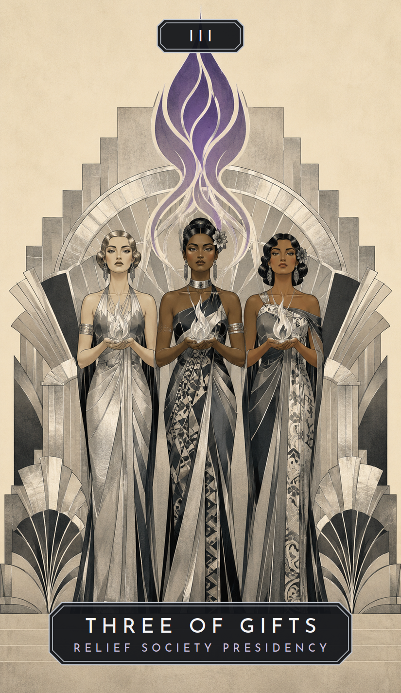 Three of Gifts card from the Mormon Women Tarot